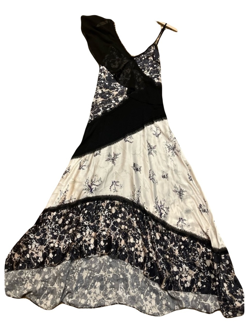 Grey Jason Wu Asymmetrical Patchwork Maxi Gown with Boho Chic Ruffle Hem
